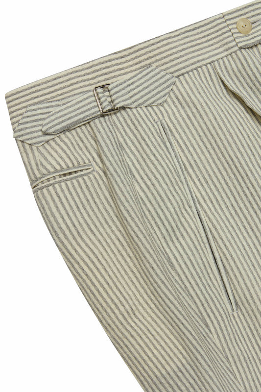 Grey/White Seersucker Striped Dress Shorts