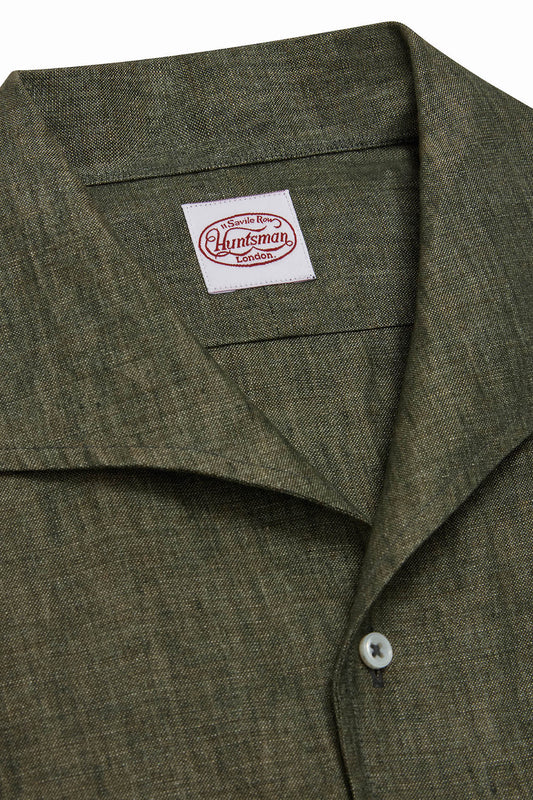 Green Linen Riviera Collar Single Cuff Shirt