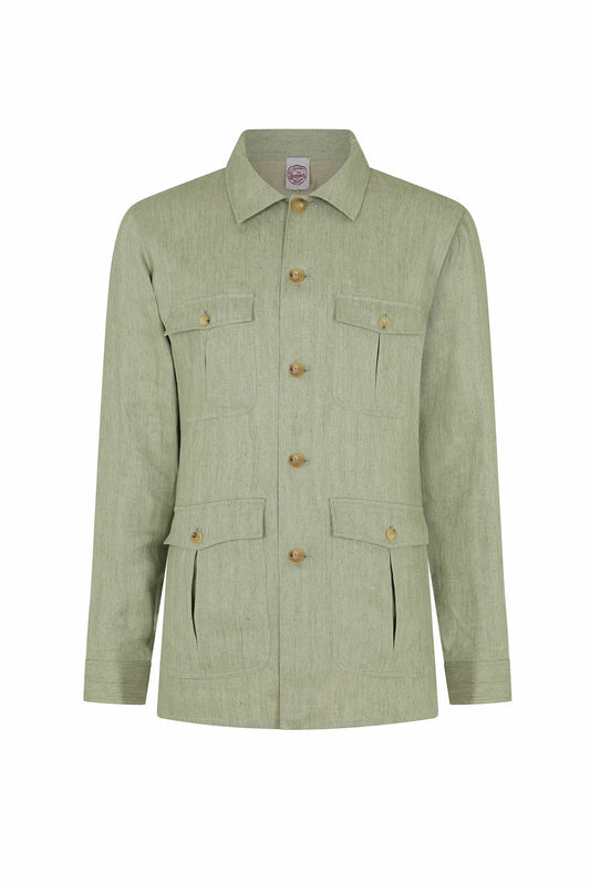 Seagreen Linen Herringbone Safari Jacket