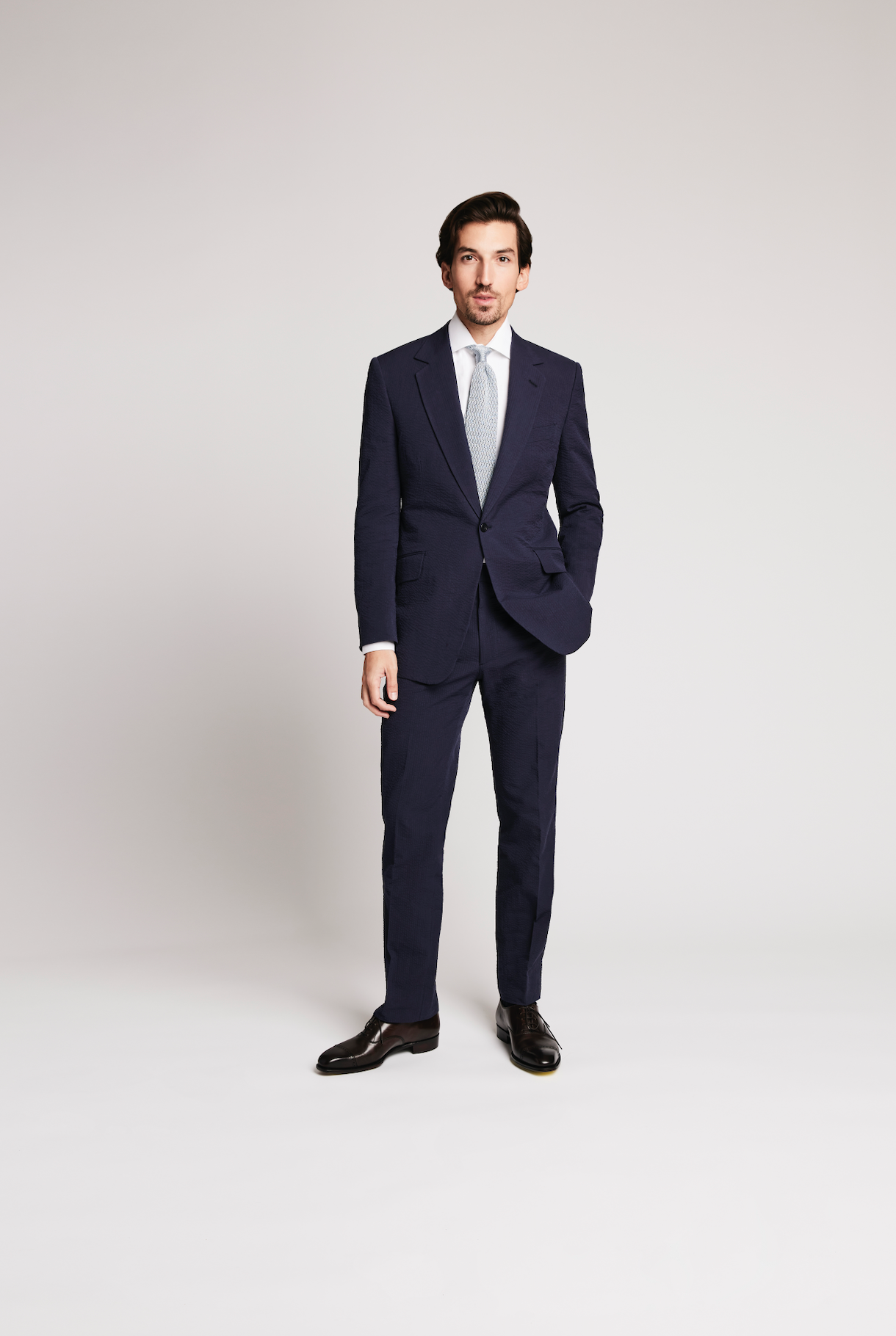Navy blue top seersucker suit