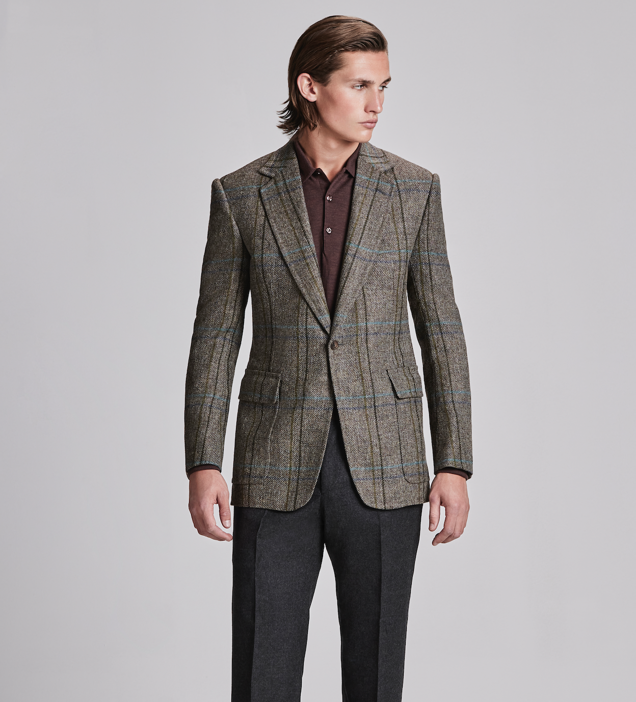 Blue Brown Overcheck House Tweed Jacket Huntsman Savile Row