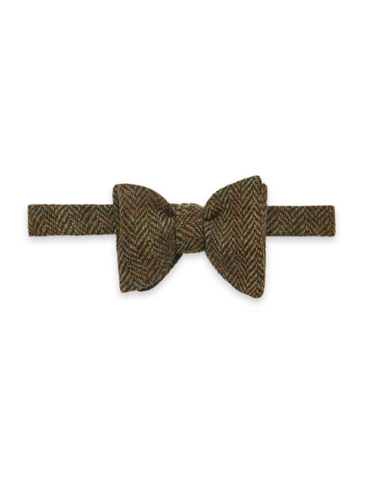 Olive/Brown Wool Houndstooth Bow Tie