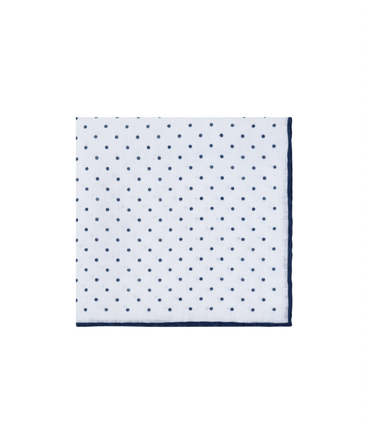 White/Navy Linen Spot Pocket Square