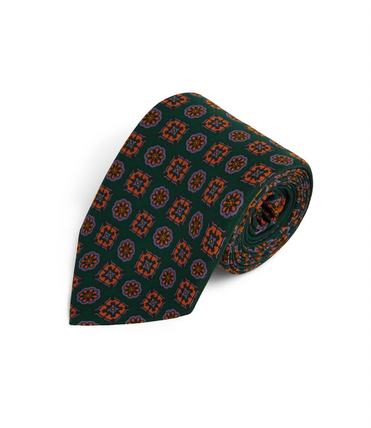 Green and Orange Madder Silk Tie