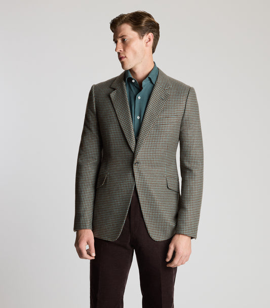 Sea Green and Amber Houndstooth Cashmere Jacket