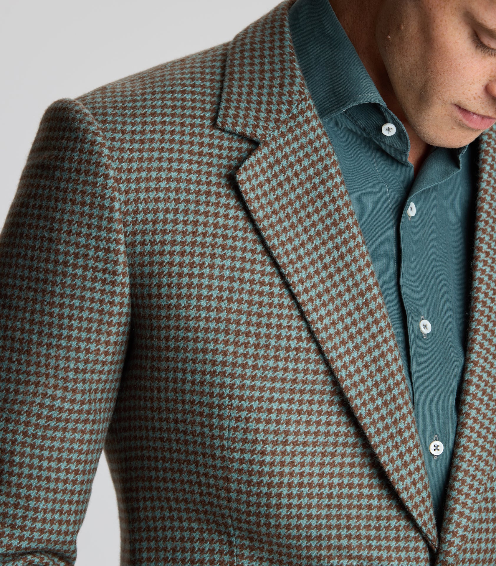 Sea Green/Amber Cashmere Houndstooth Single Breasted Jacket