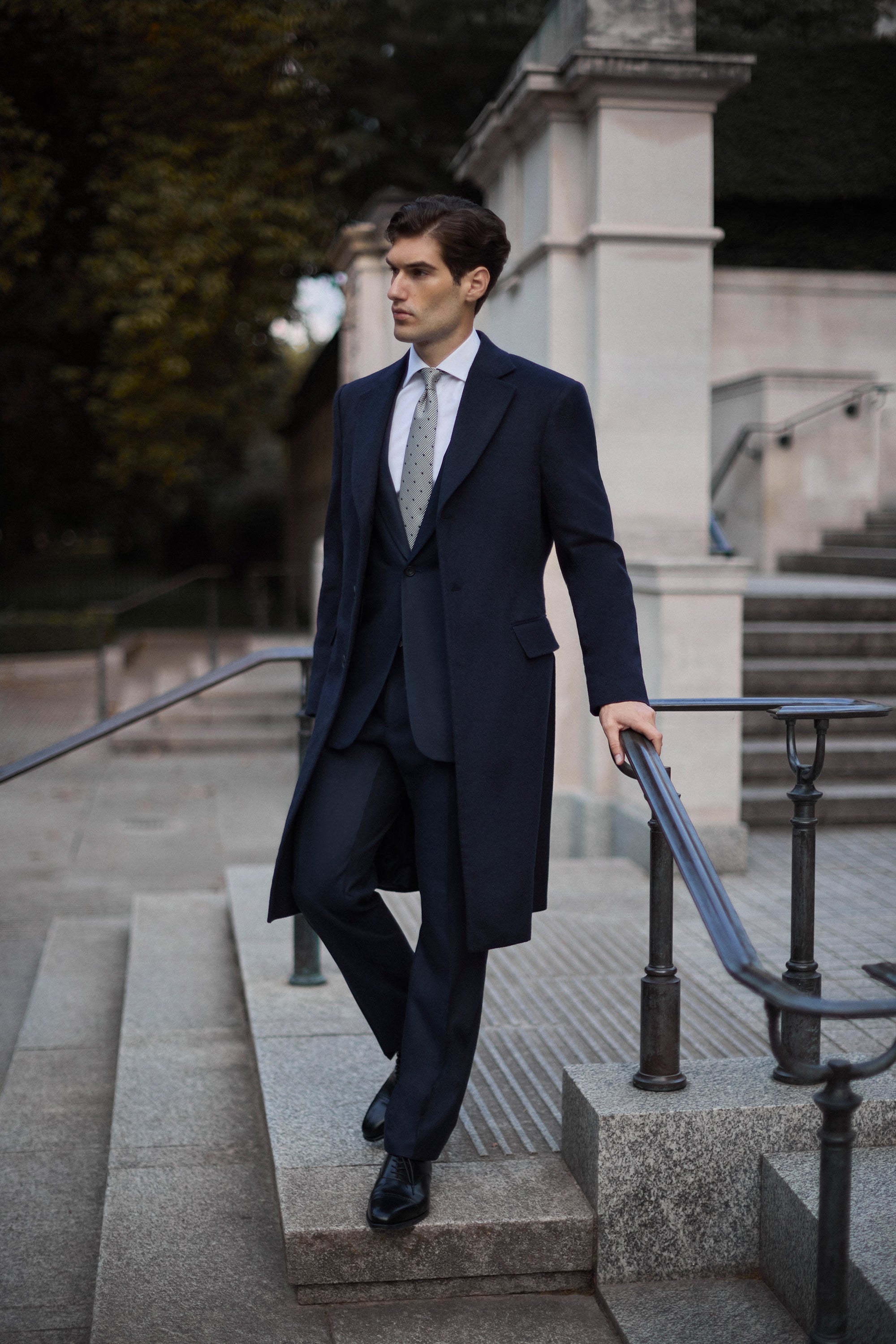 Navy Cashmere Single Breasted Overcoat