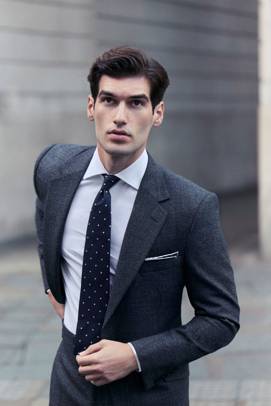 Grey/White Semi Plain Hopsack Weave Single Breasted Suit