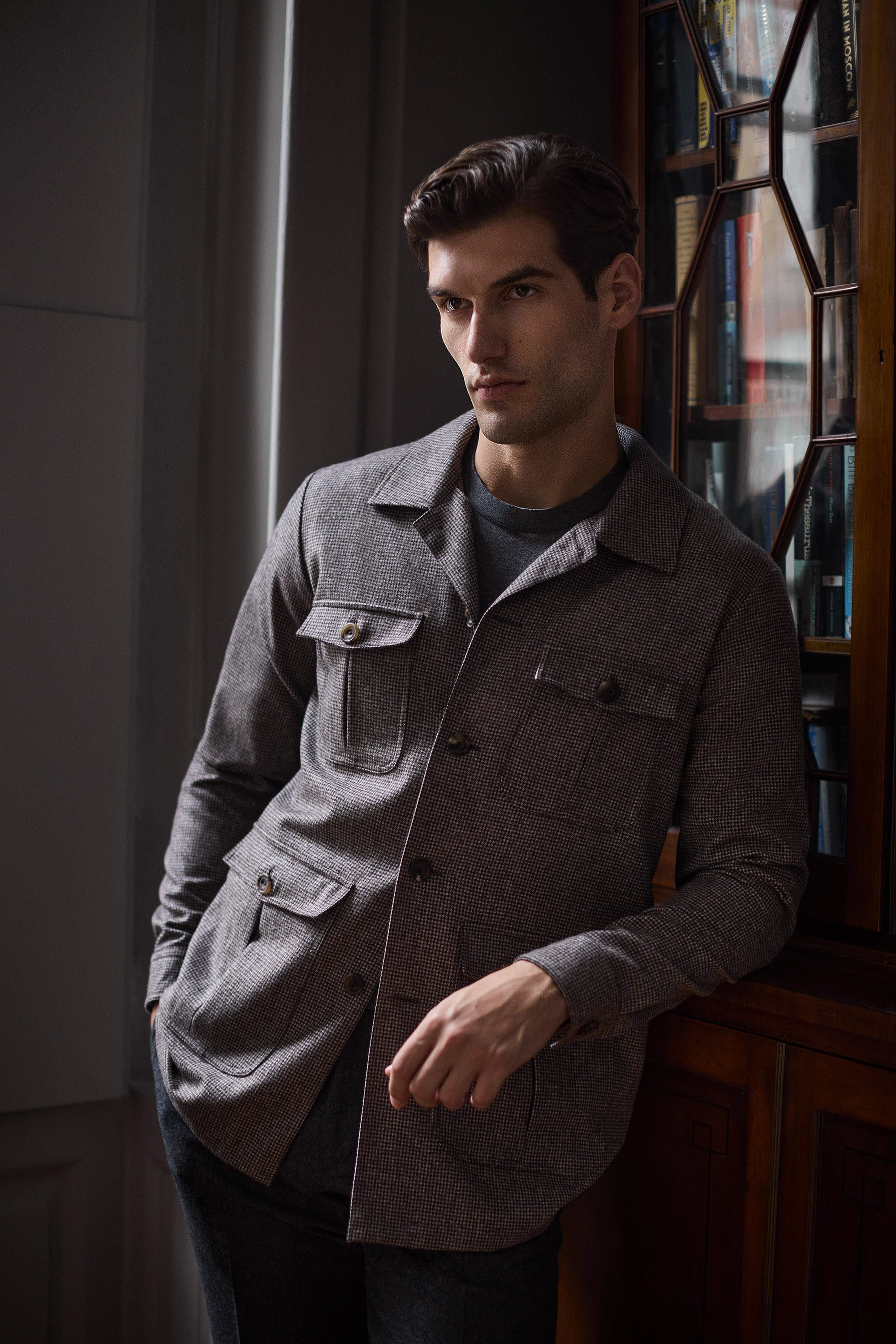 Brown Flannel Puppytooth Overshirt