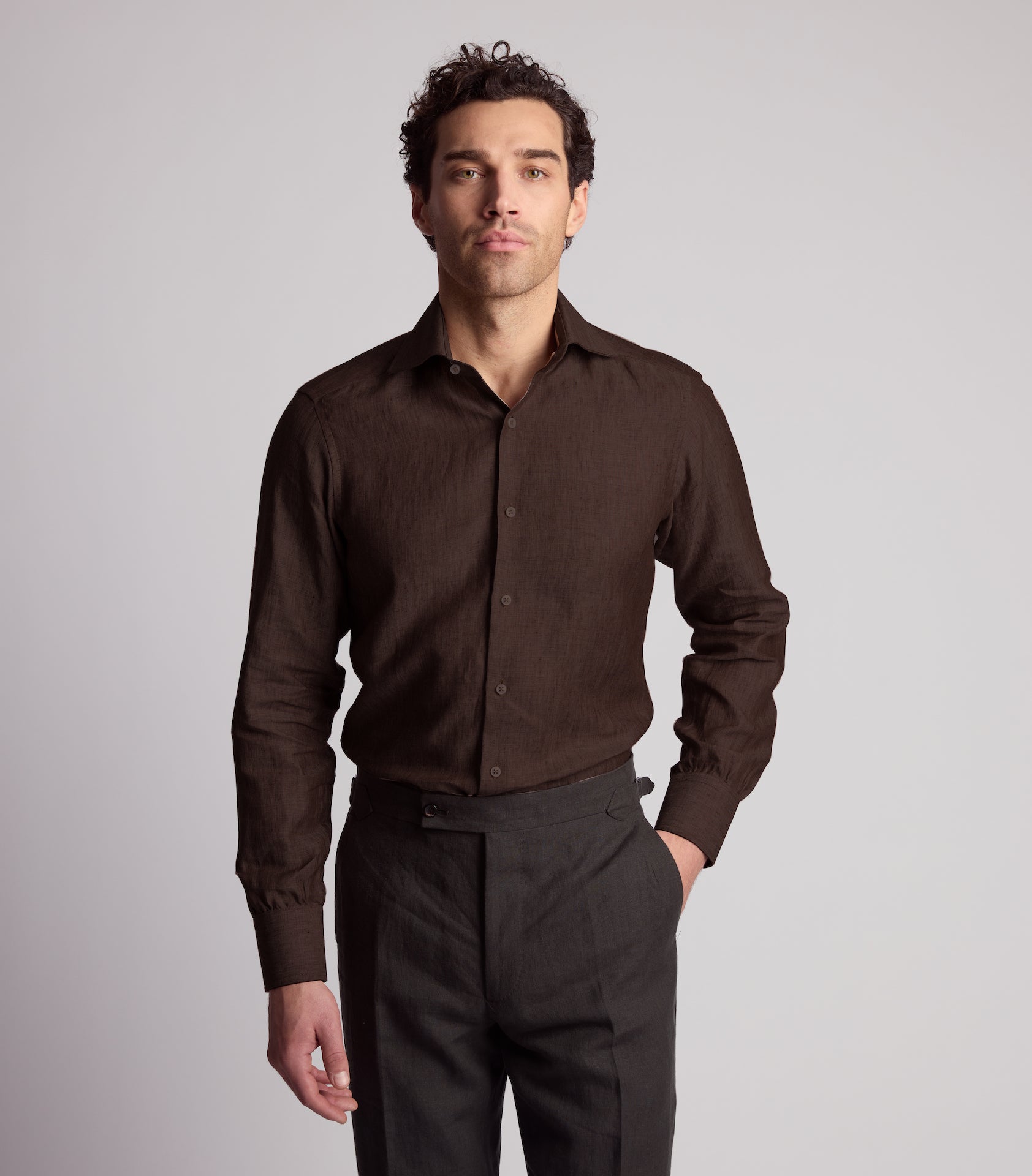 Chocolate Brown Chambray Linen Shirt