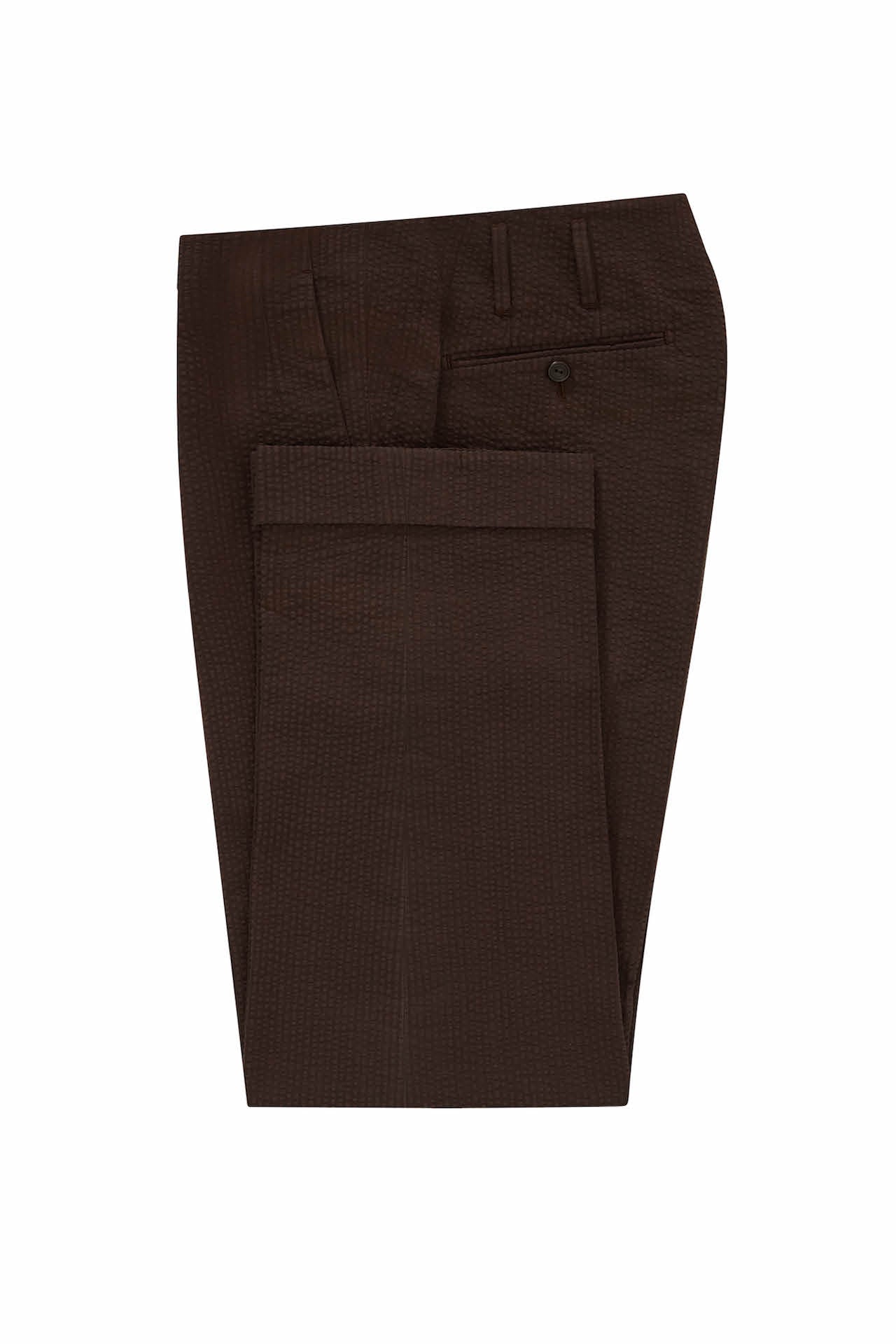 Brown Cotton Seersucker Hollywood Trousers