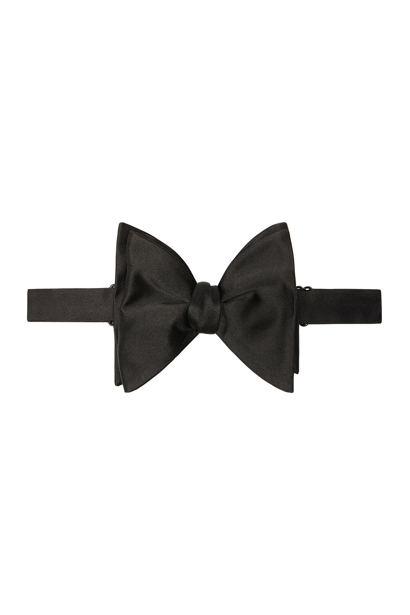 Dropped Black Silk Bow Tie
