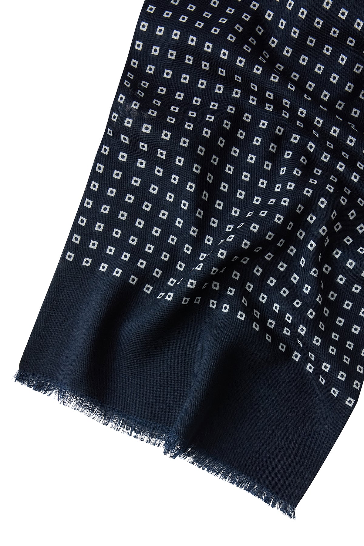 Navy/White Square Design Wool/Silk Scarf