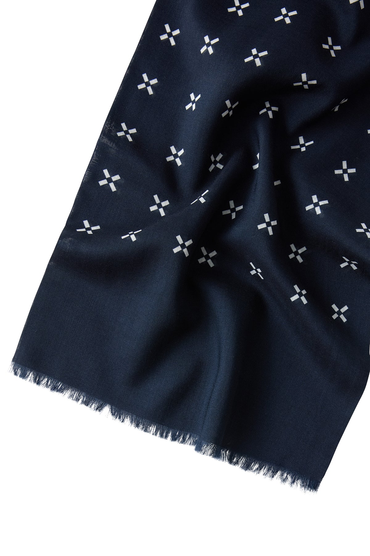 Navy/White Cross Design Wool/Silk Scarf