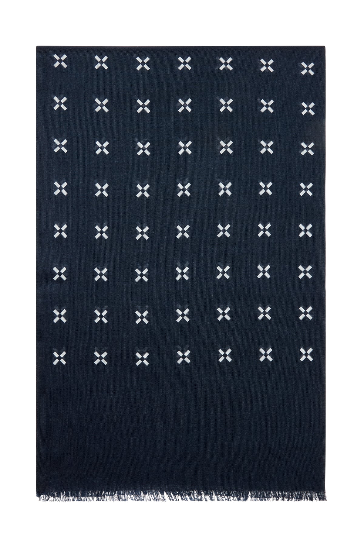 Navy/White Cross Design Wool/Silk Scarf