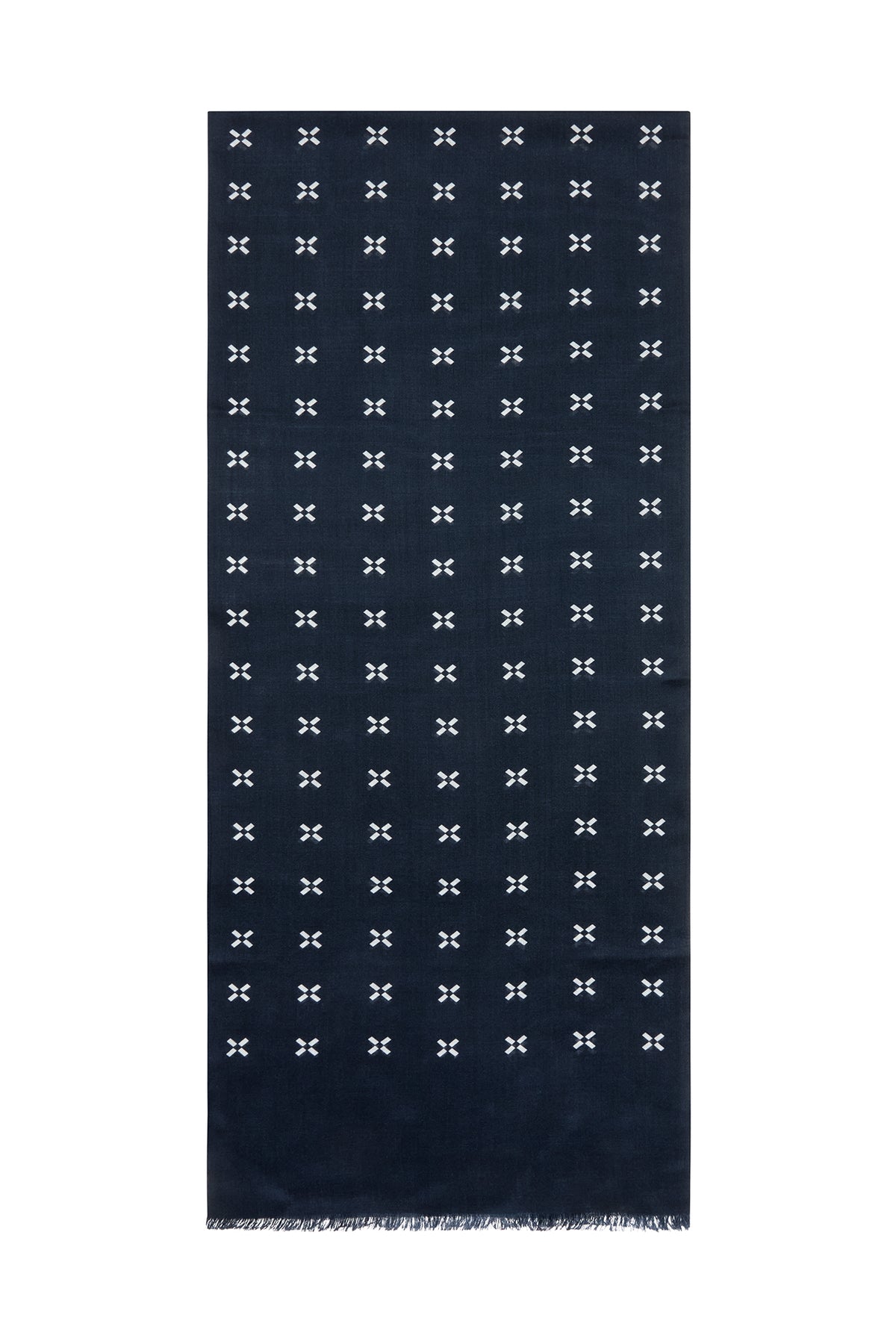 Navy/White Cross Design Wool/Silk Scarf