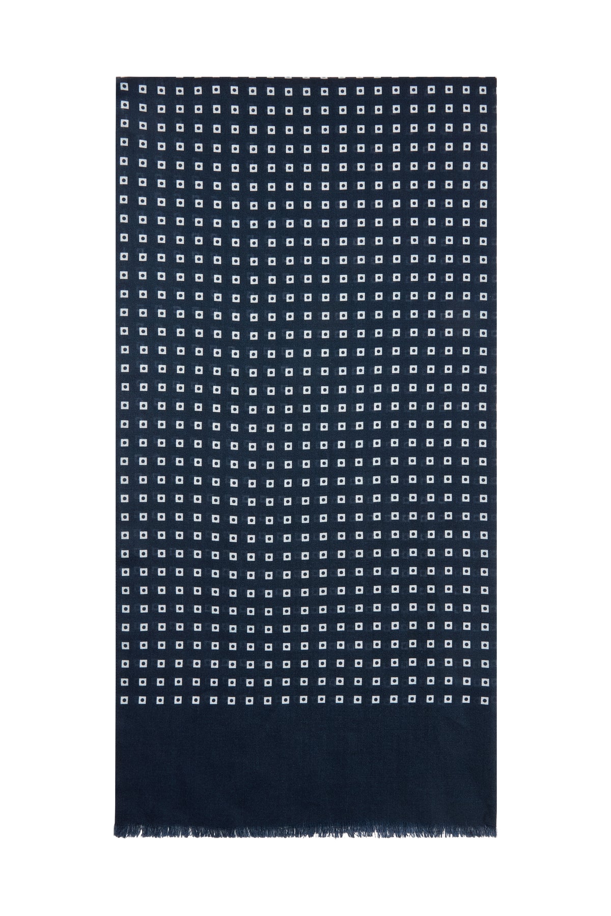 Navy/White Square Design Wool/Silk Scarf