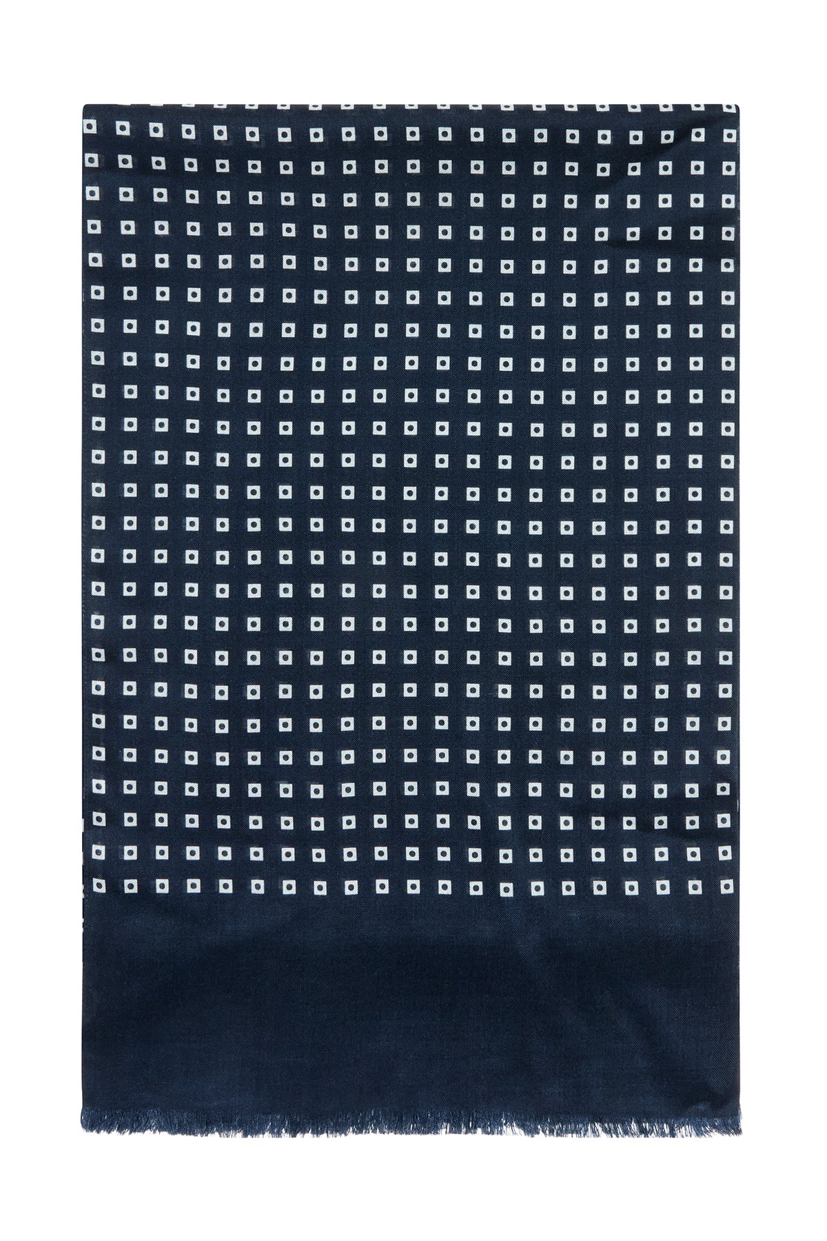 Navy/White Square Design Wool/Silk Scarf