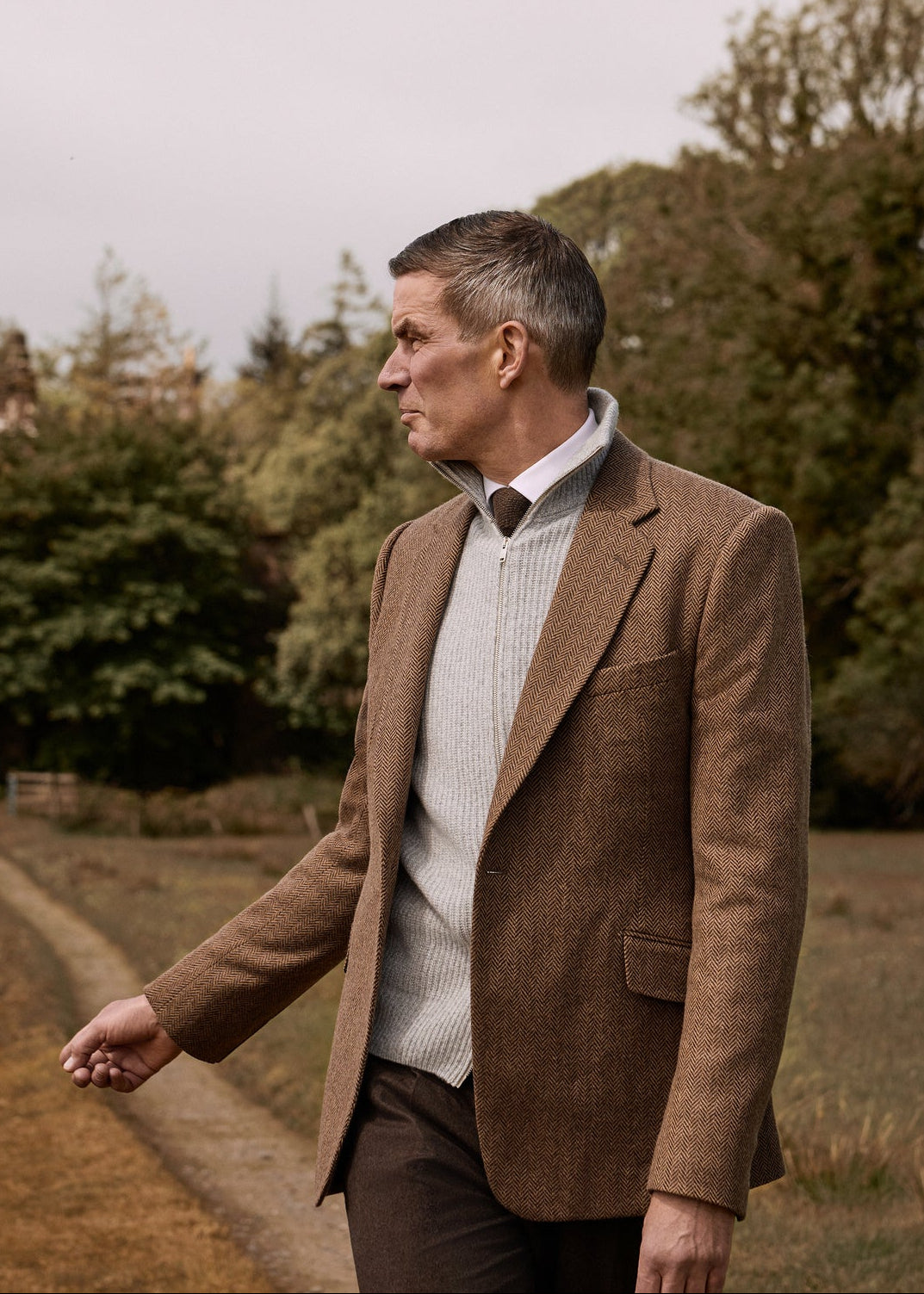 Brown Lambswool Herringbone Single Breasted Jacket