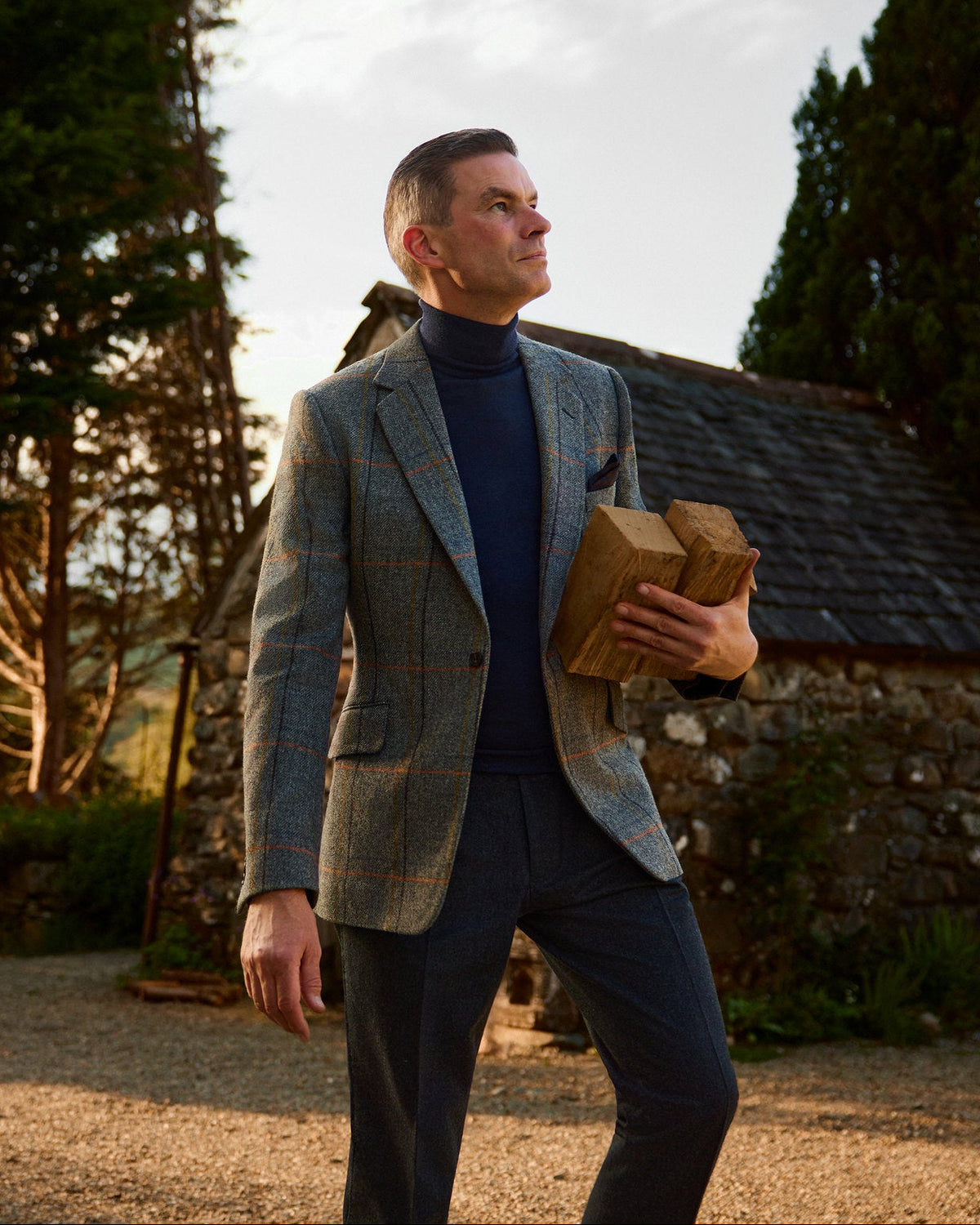 Grey Tweed House Overcheck Single Breasted Jacket