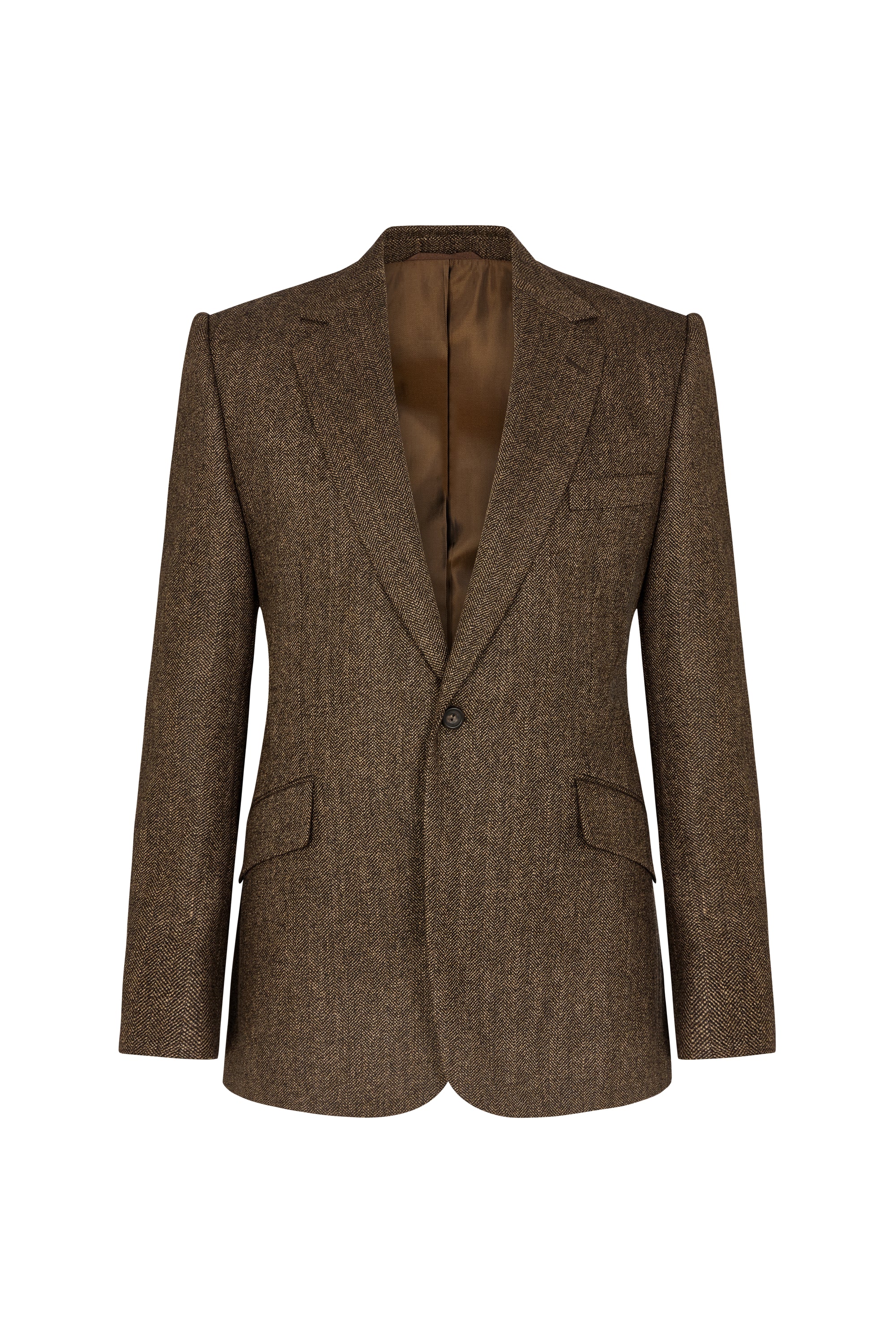 Brown Tweed Herringbone Single Breasted Suit