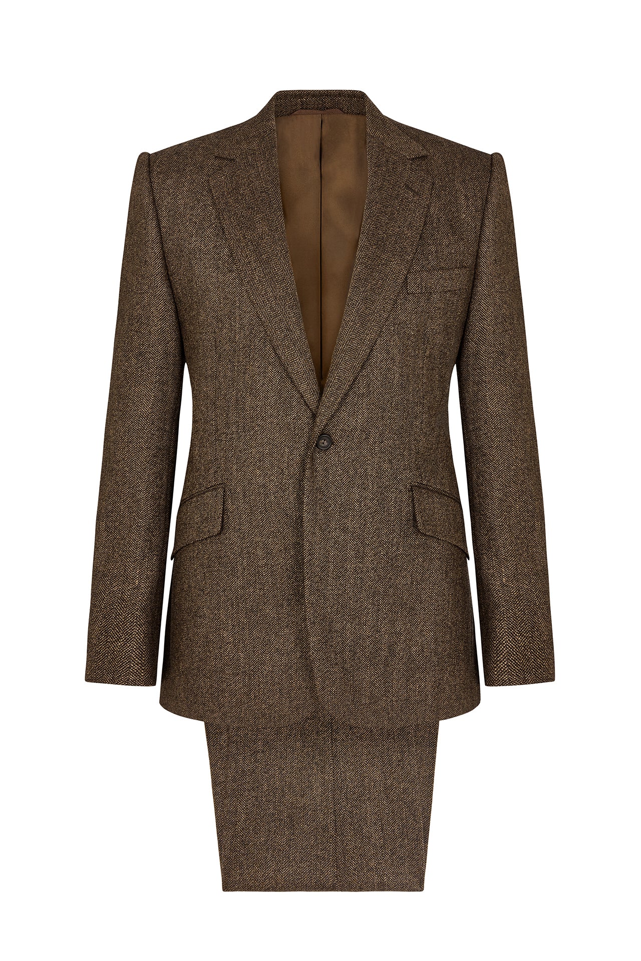 Brown Tweed Herringbone Single Breasted Suit