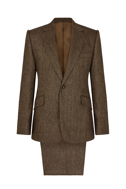 Brown Tweed Herringbone Single Breasted Suit