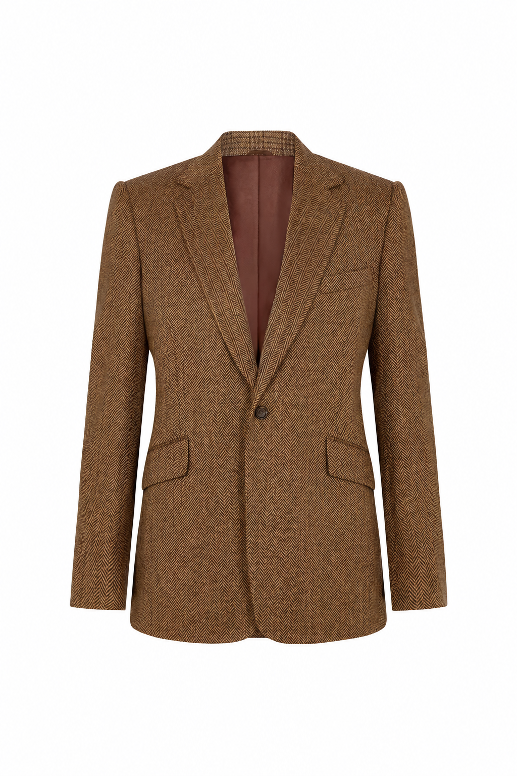 Brown Lambswool Herringbone Single Breasted Jacket