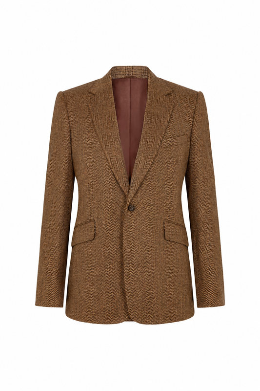 Brown Lambswool Herringbone Single Breasted Jacket
