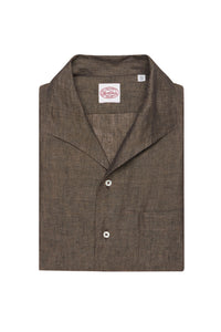 Brown Linen Riviera Collar Single Cuff Shirt