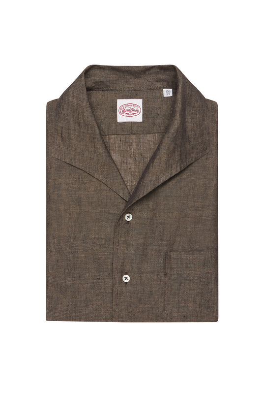 Brown Linen Riviera Collar Single Cuff Shirt