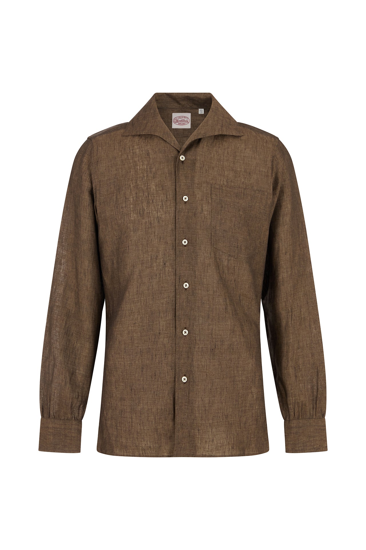 Brown Linen Riviera Collar Single Cuff Shirt
