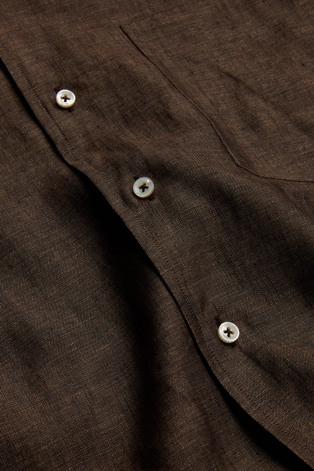 Brown Linen Riviera Collar Single Cuff Shirt