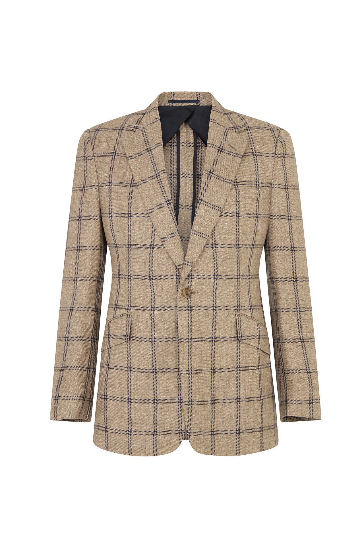 Brown/Navy Overcheck Wool/Silk & Linen Single Breasted Jacket