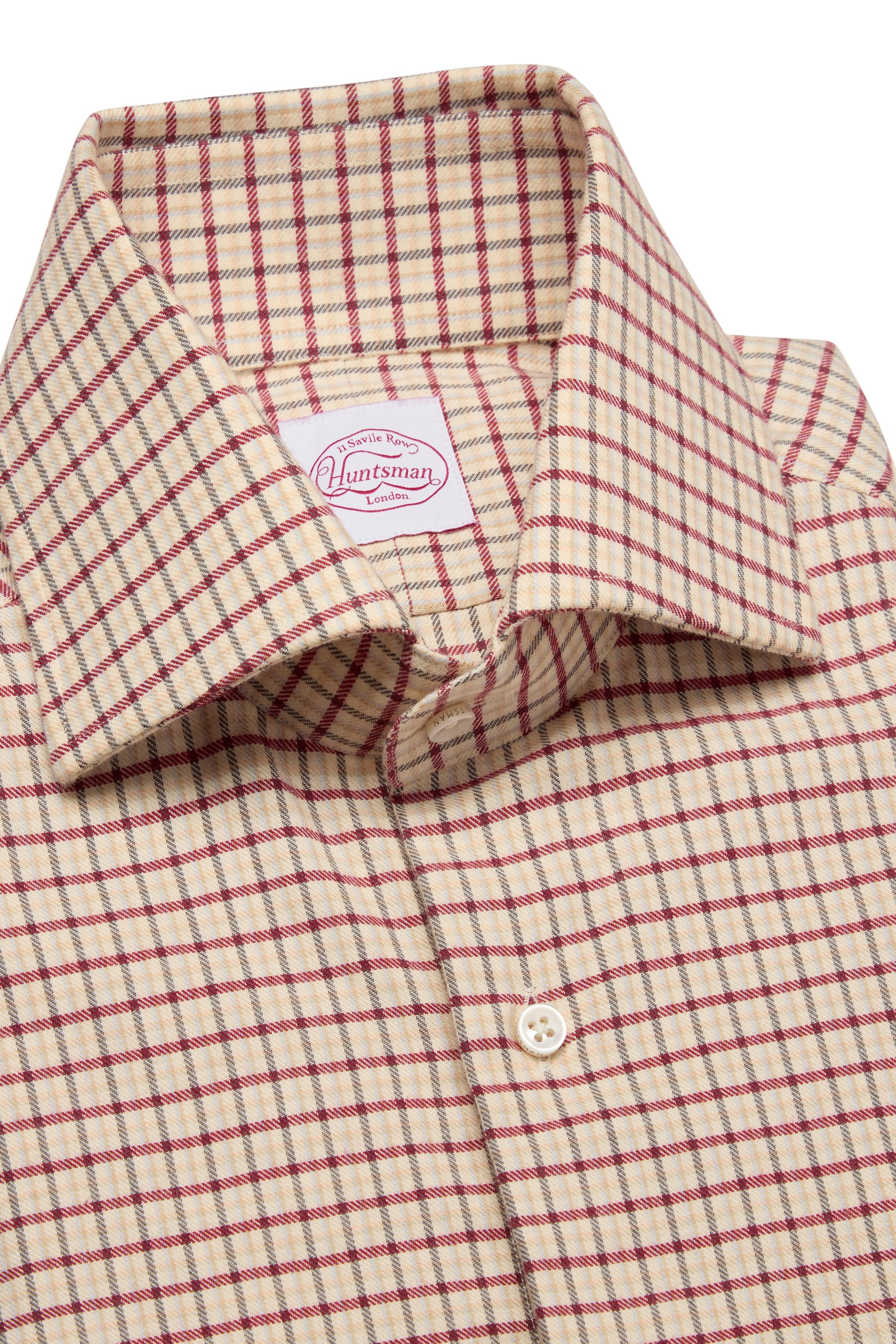 Burgundy Brushed cotton Tattersall Single Cuff Shirt
