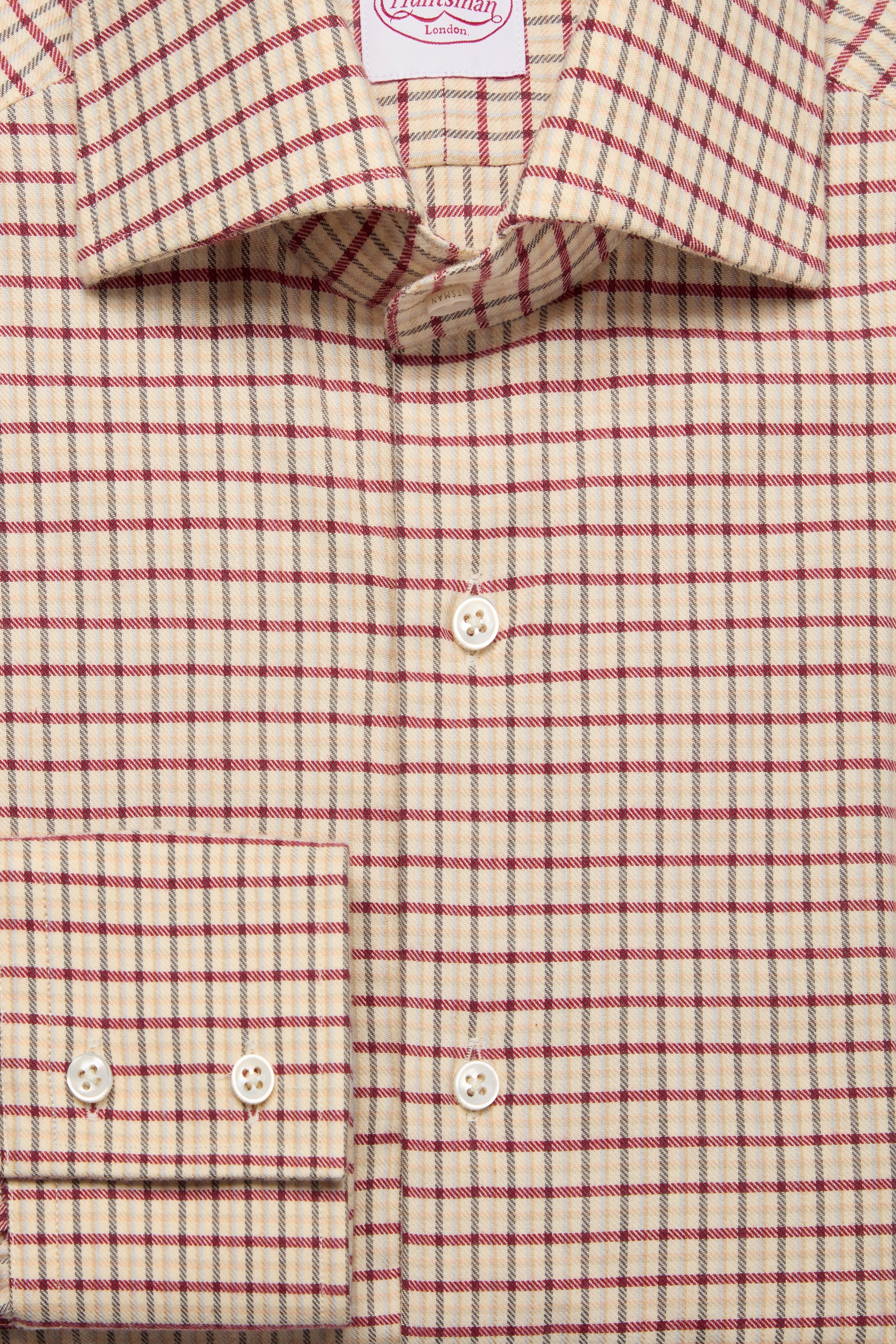 Burgundy Brushed cotton Tattersall Single Cuff Shirt