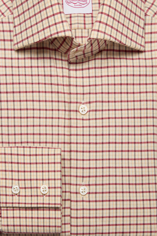 Burgundy Brushed Cotton Tattersall Single Cuff Shirt