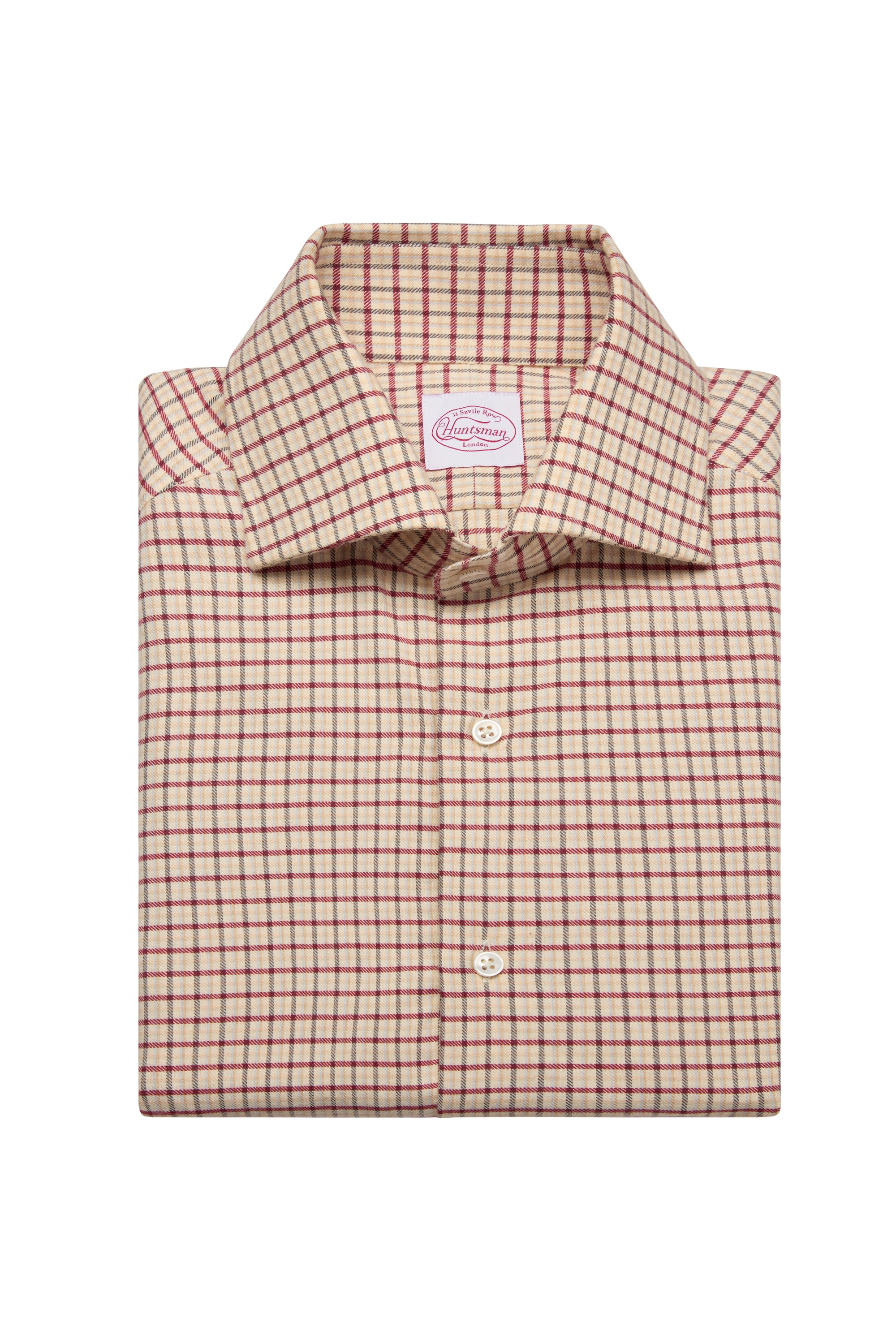 Burgundy Brushed cotton Tattersall Single Cuff Shirt
