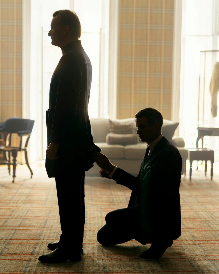 Huntsman tailor fitting a bespoke commission in the Huntsman Club at 11 Savile Row - private fitting appointment