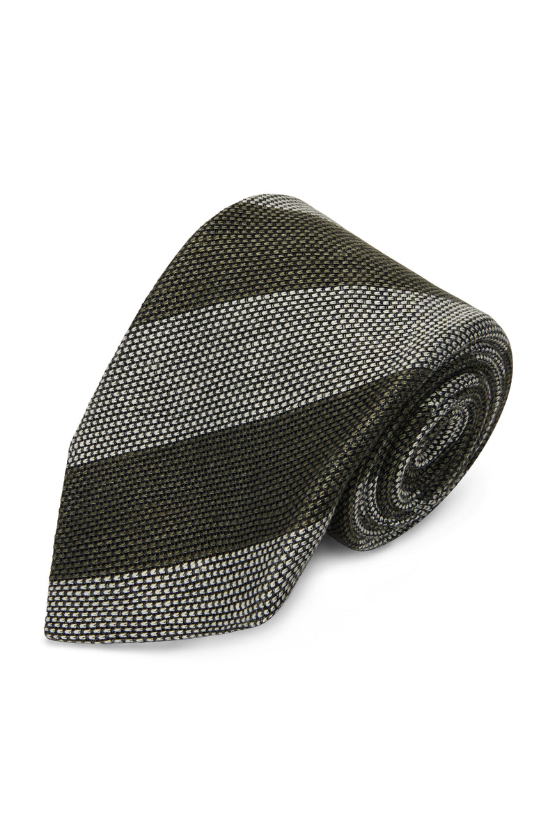 7 Fold Linen/Silk Hopsack Bar Stripe Tie