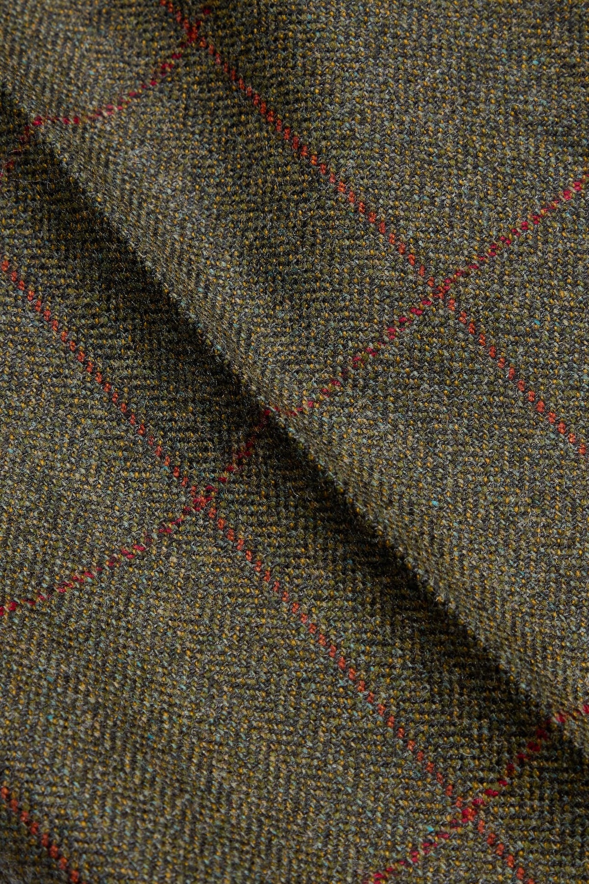 Green Wool Herringbone with Red Overcheck Trousers
