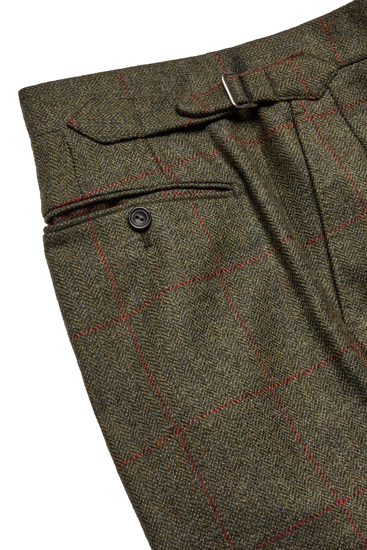 Green Wool Herringbone with Red Overcheck Trousers