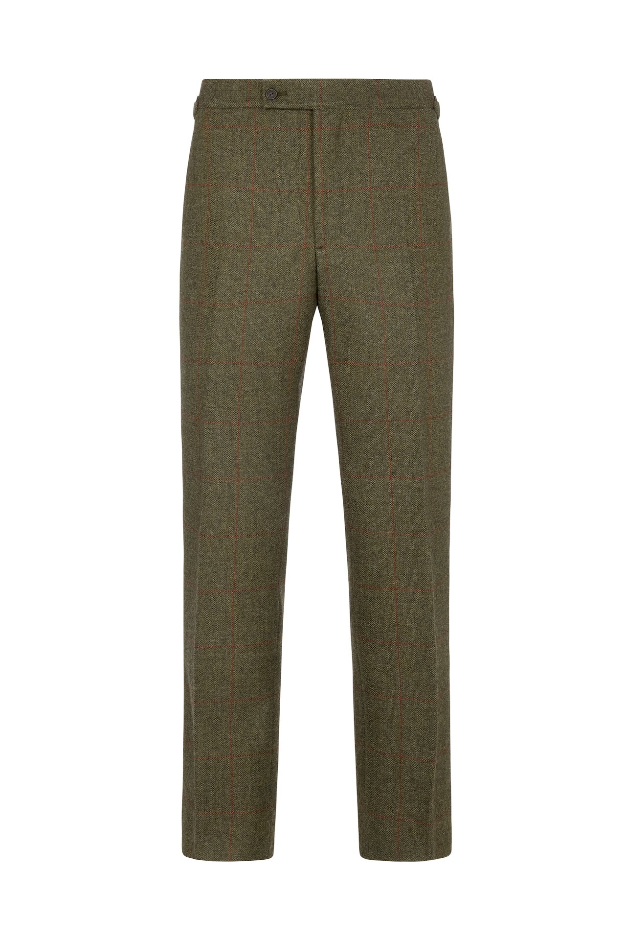 Green Wool Herringbone with Red Overcheck Trousers