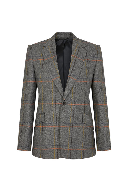 Grey Tweed House Overcheck Single Breasted Jacket