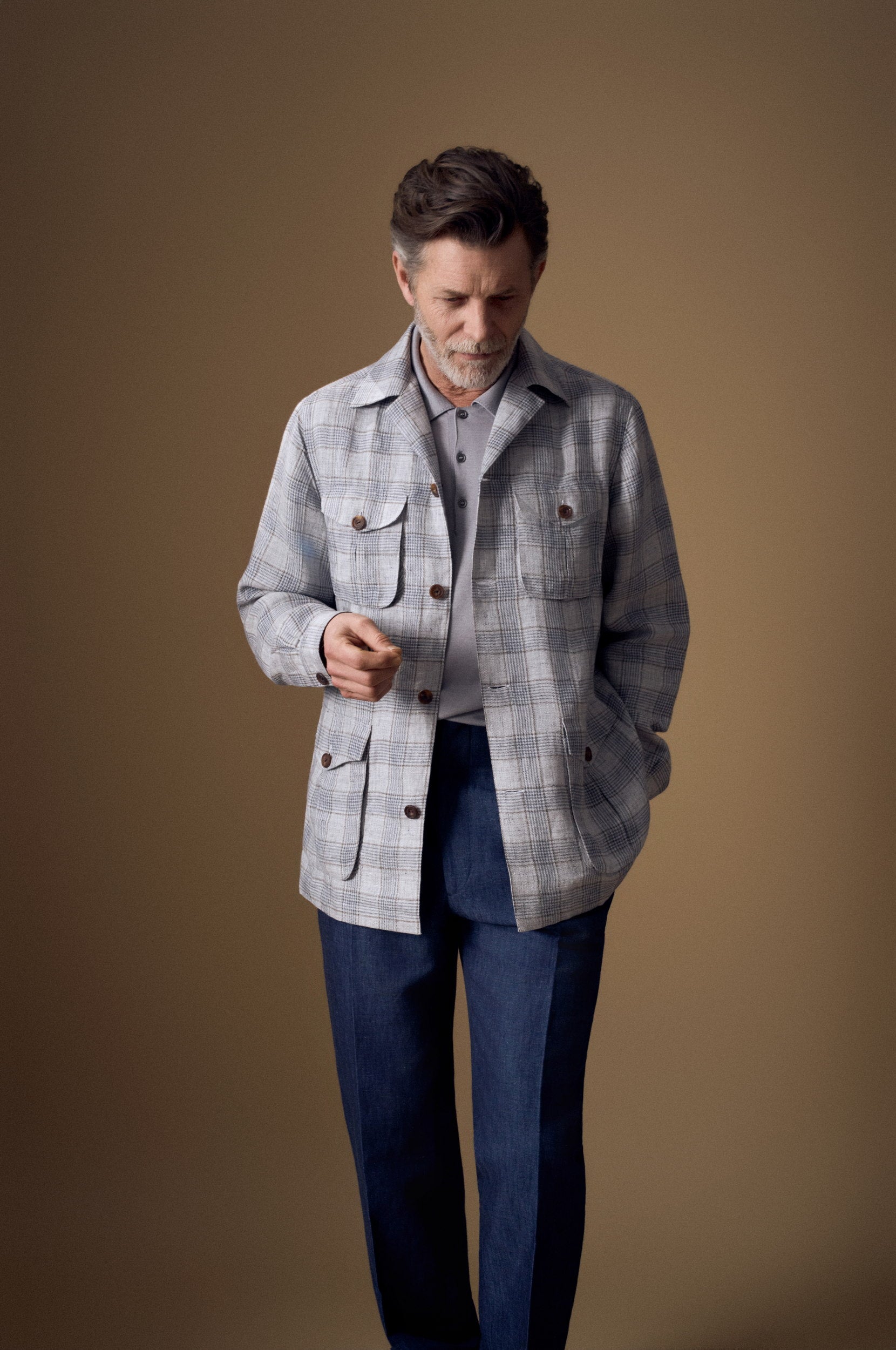 Grey Overcheck Safari Jacket