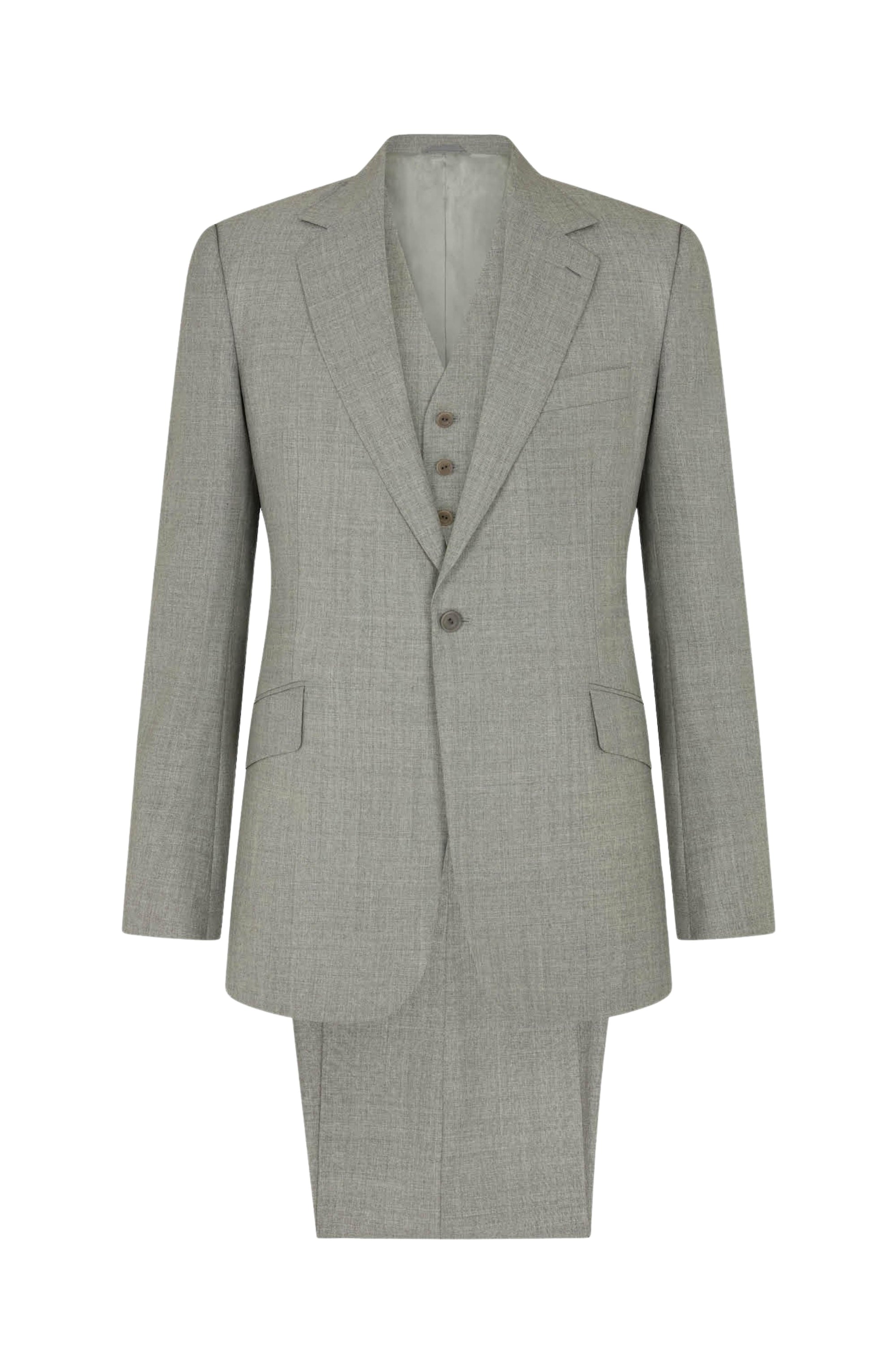 Grey Wool Three-Piece Single Breasted Suit