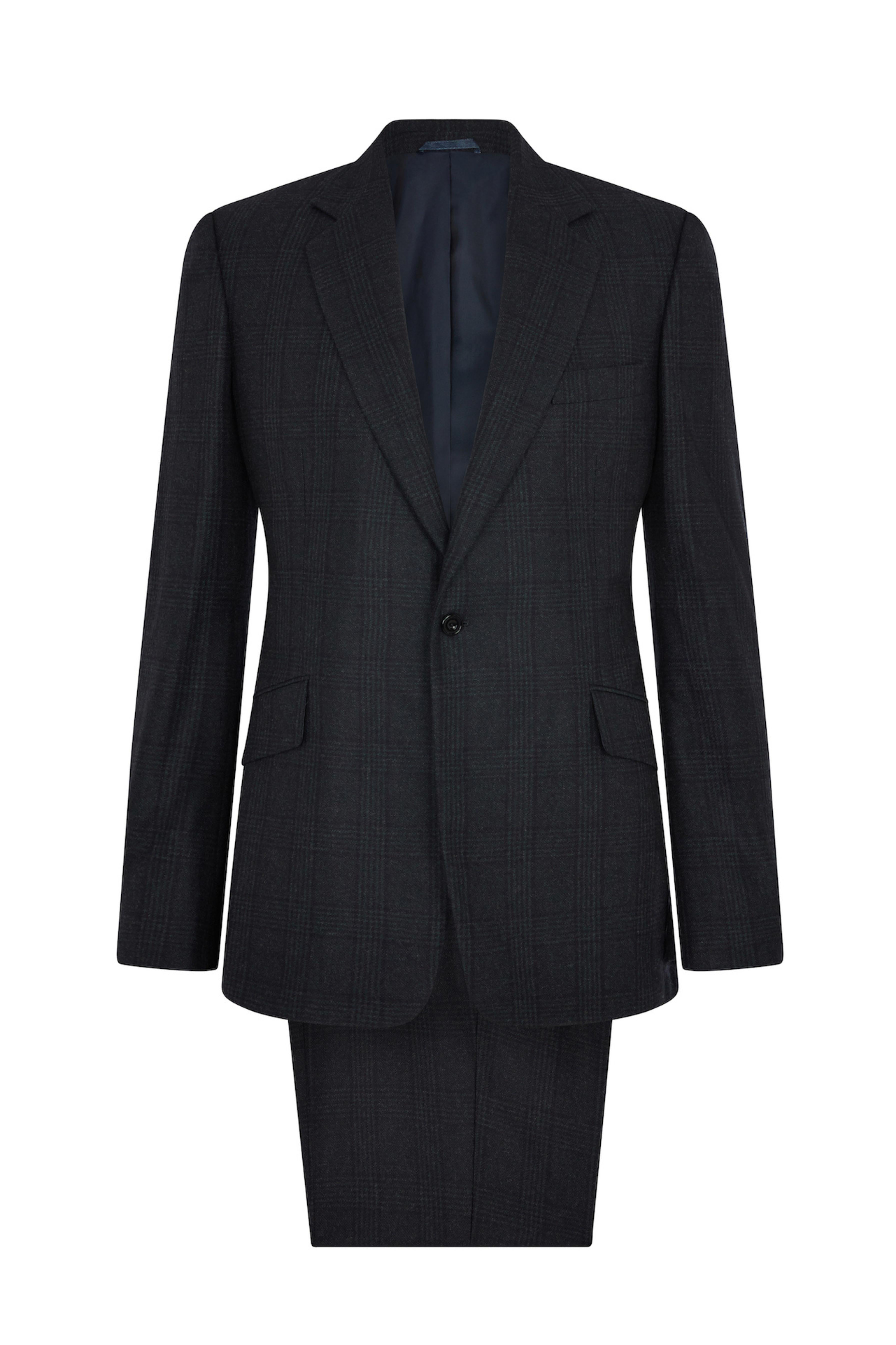 Midnight Blue/Green Wool Glen Check Single Breasted Suit