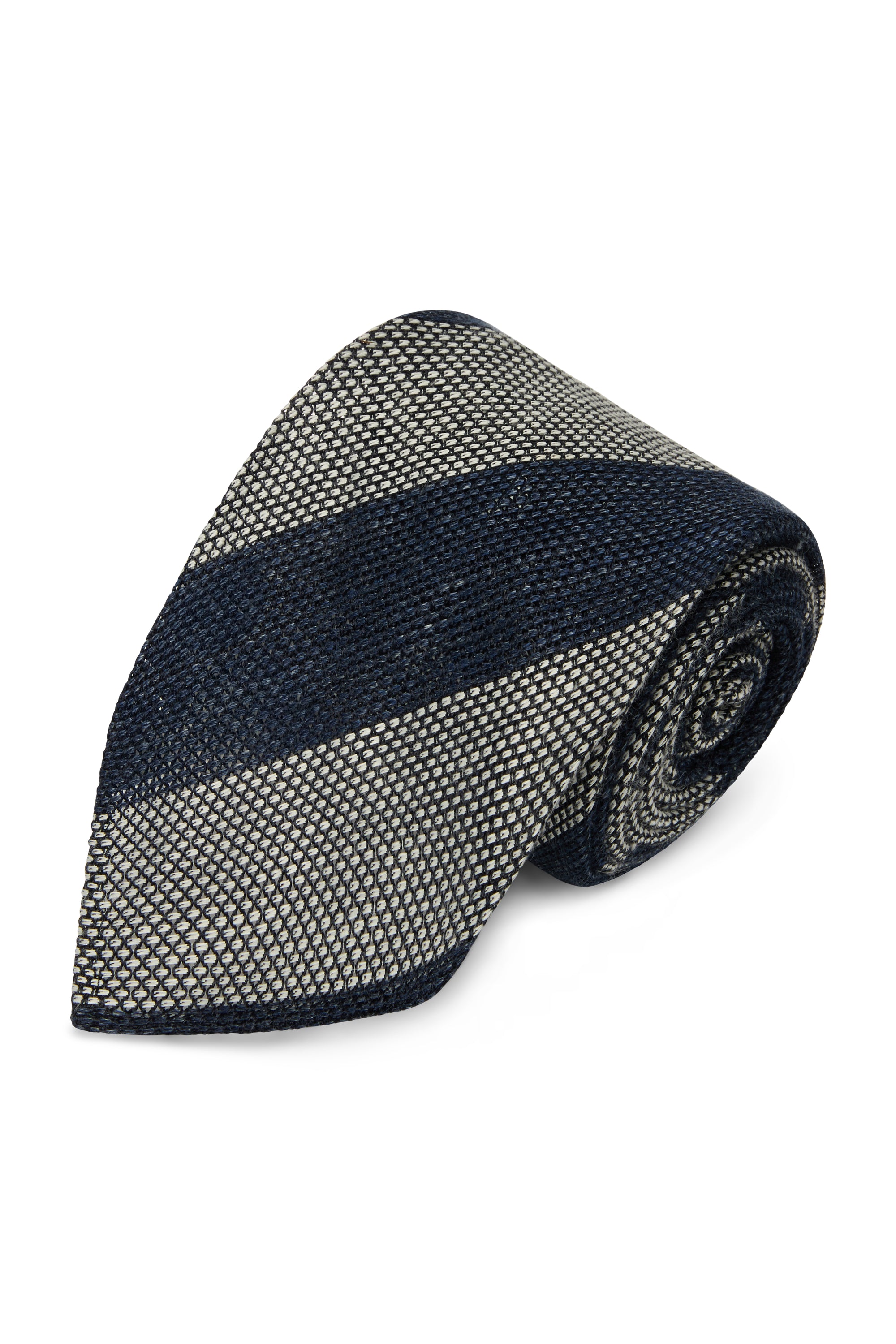 7 Fold Linen/Silk Hopsack Bar Stripe Tie