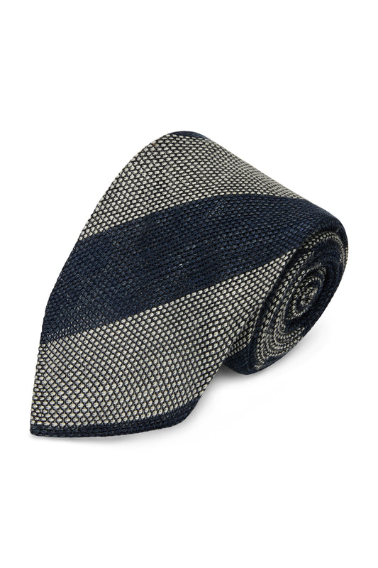 7 Fold Linen/Silk Hopsack Bar Stripe Tie