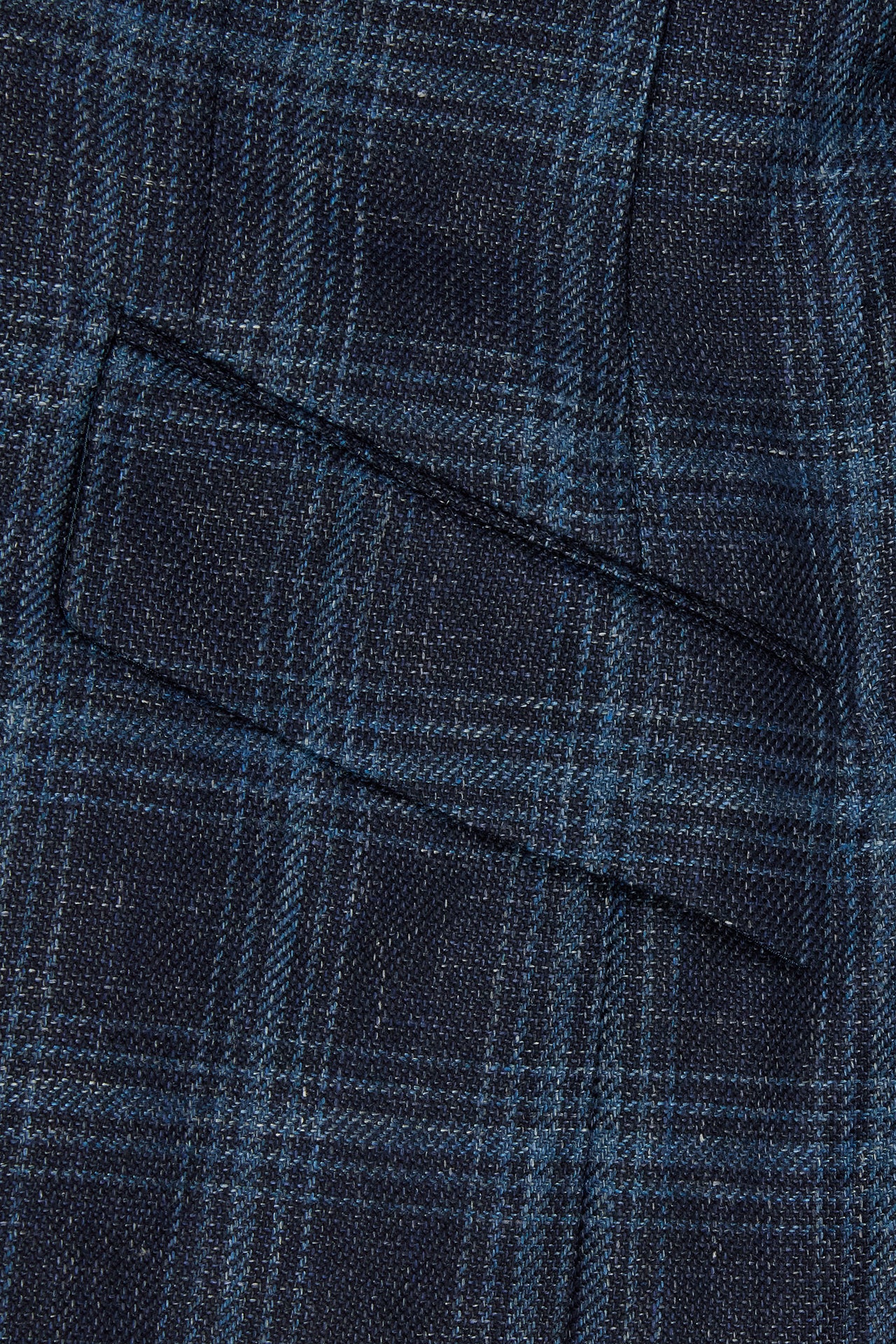 Navy/Blue Overcheck Wool/Silk & Linen Single Breasted Jacket